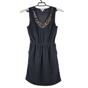 Womens Gap A-Line Dress Black Gold Silver Sequin V-Neck Party Elastic Waist S